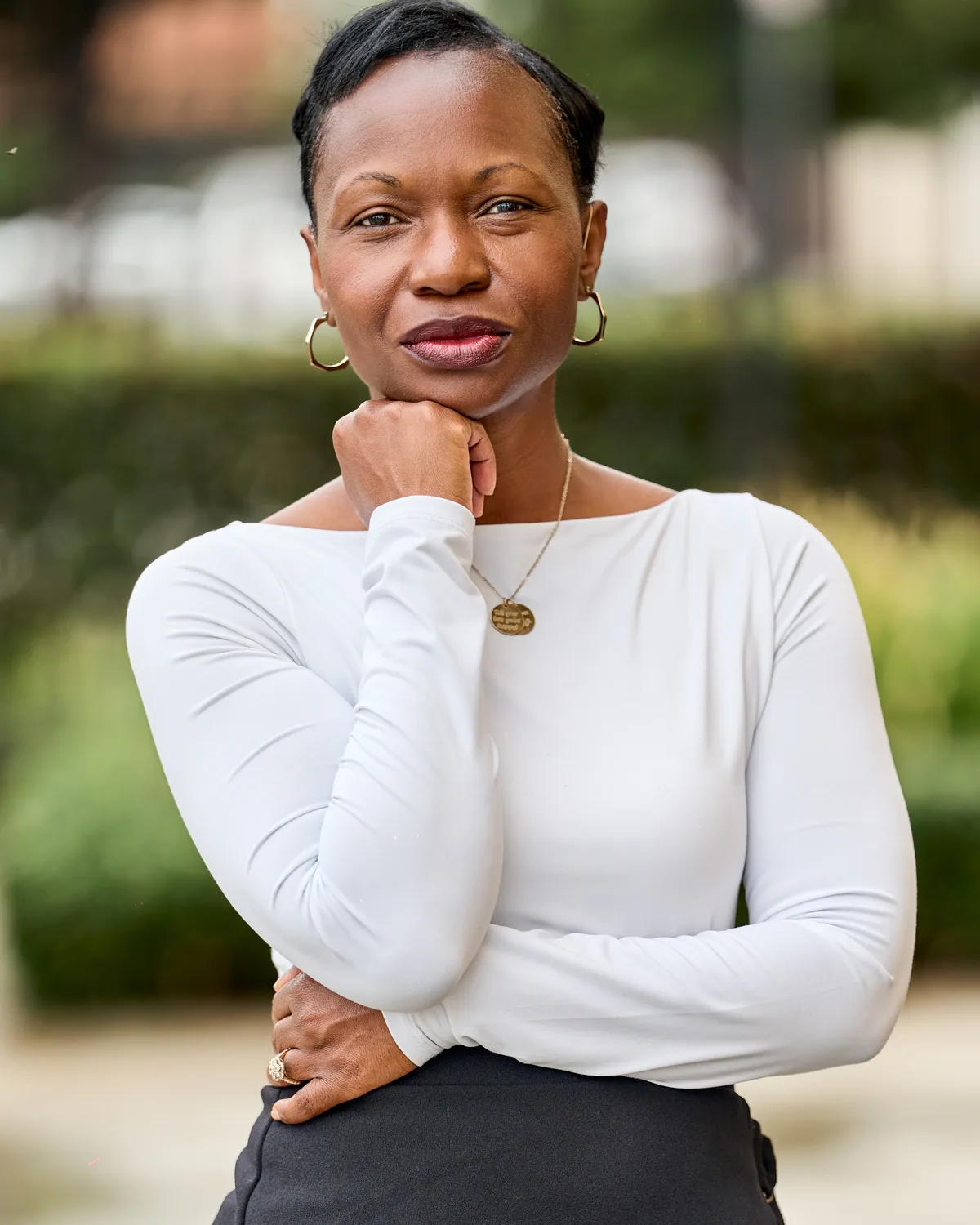 Foluke Olayele, known as Aunty Foluke, in a green blazer